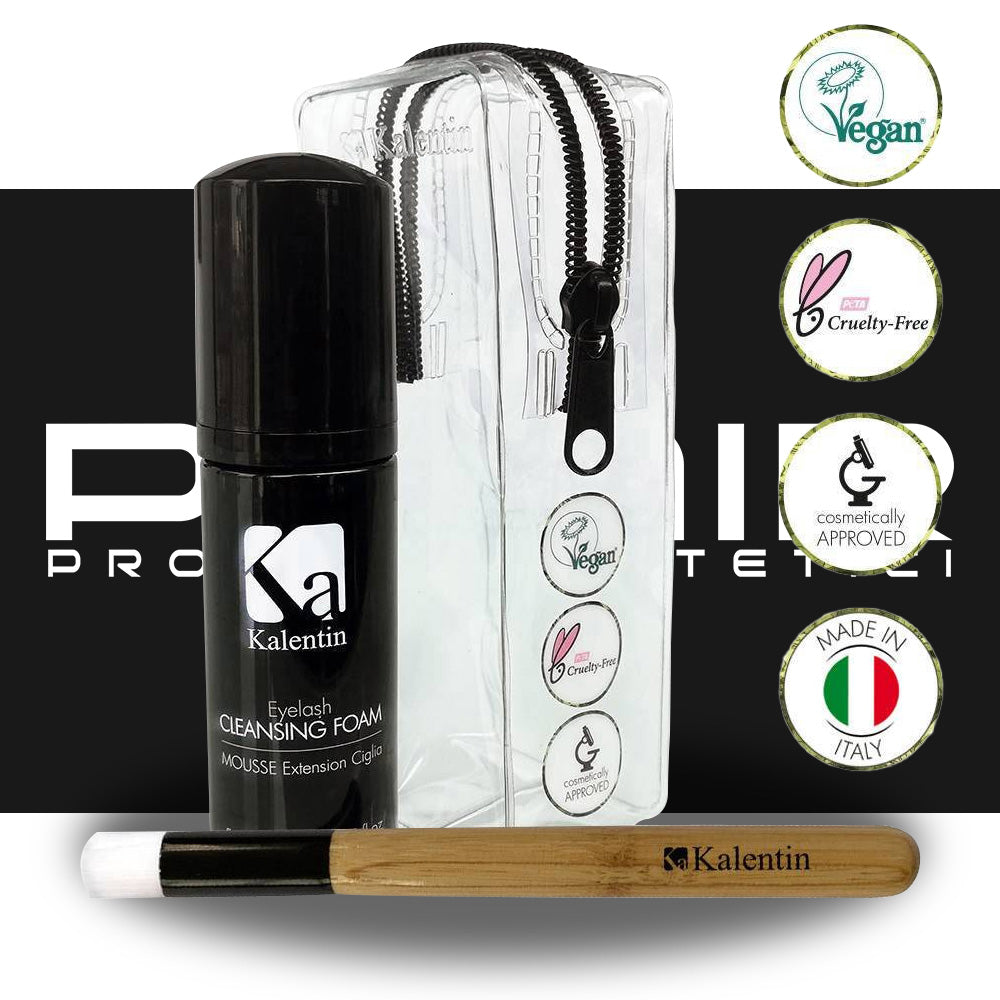 Kit vegano mousse/pennello pulizia ciglia Kalentin - 50ml