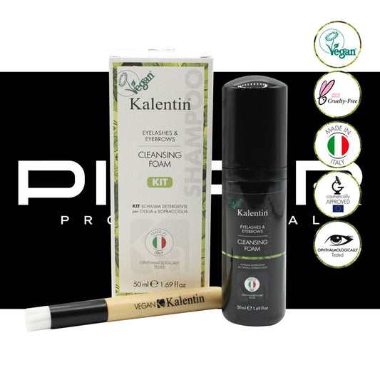 Kit vegano mousse/pennello pulizia ciglia Kalentin - 50ml